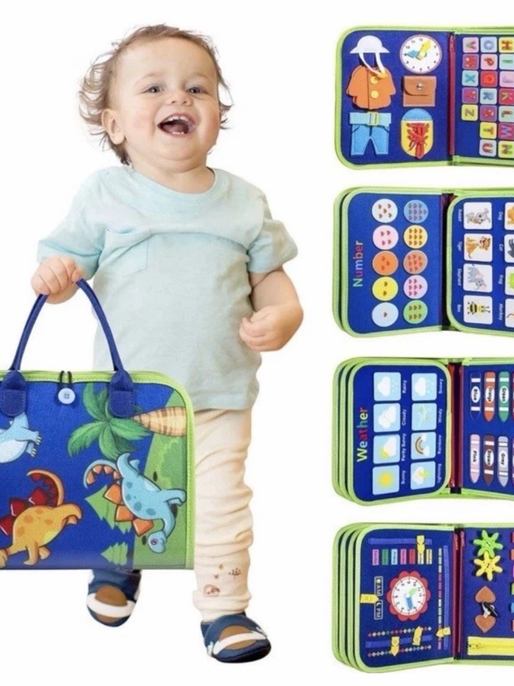 Dinosaur Activity Learning Playbag for Kids - Blue/Green